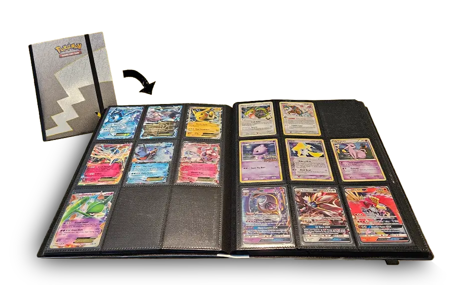 A neatly stored Pokémon card binder